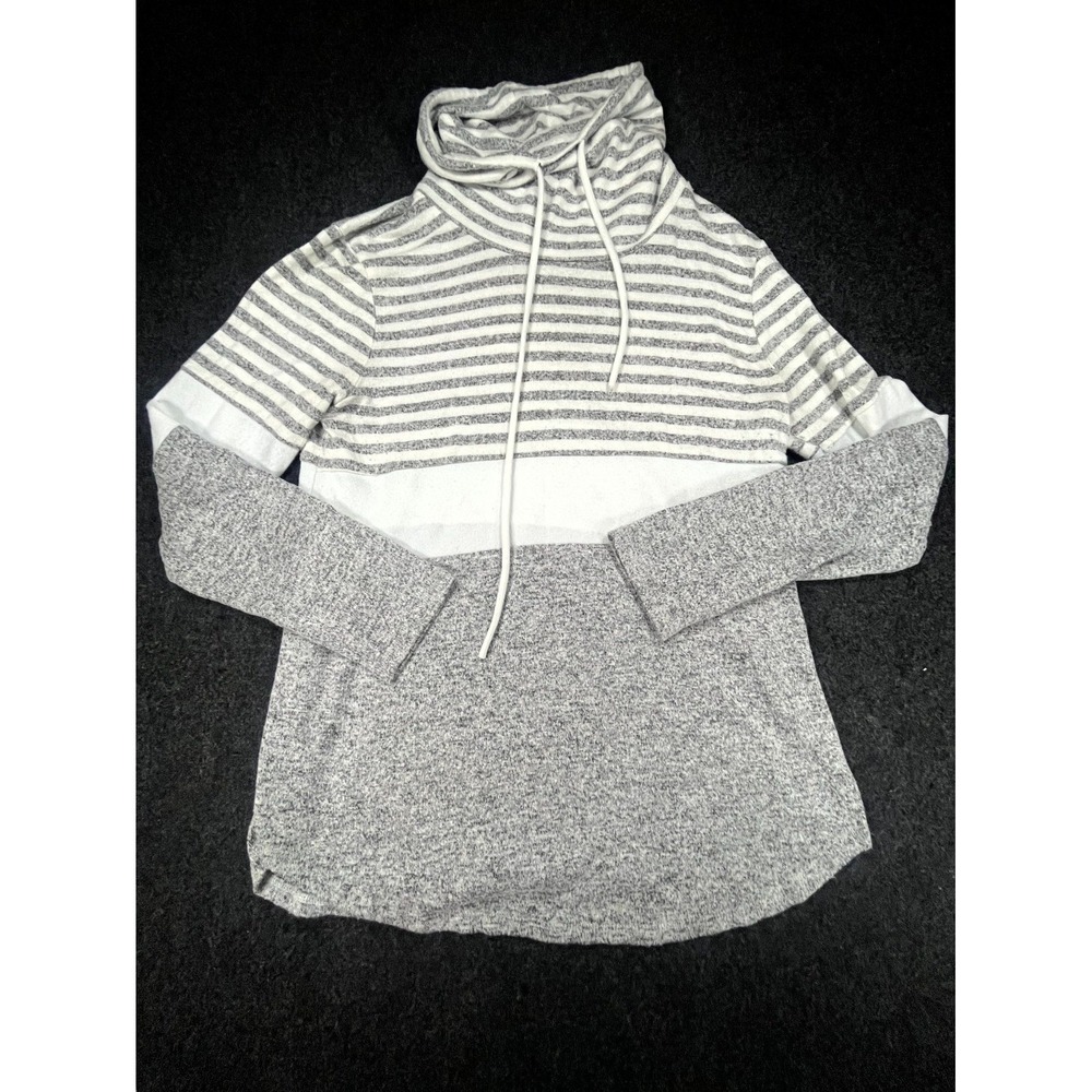 Y2K 7th Ray Tunic Sweater Womens Small Gray White Striped Cowl Neck Retro 90s